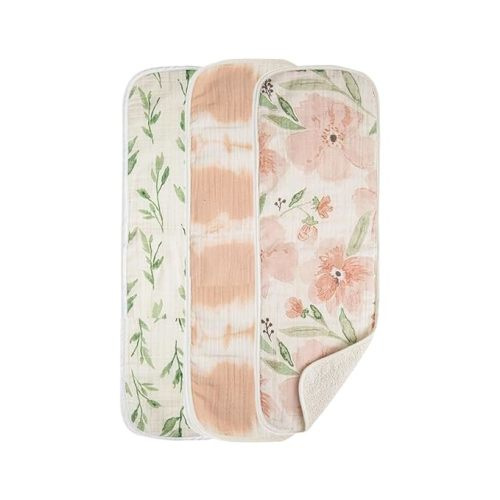 Crane Baby Soft Muslin Burp Cloth, Lightweight and Absorbent Burp Cloth for Boys and Girls, Floral, 3 Piece, 7” x 20” - Parker