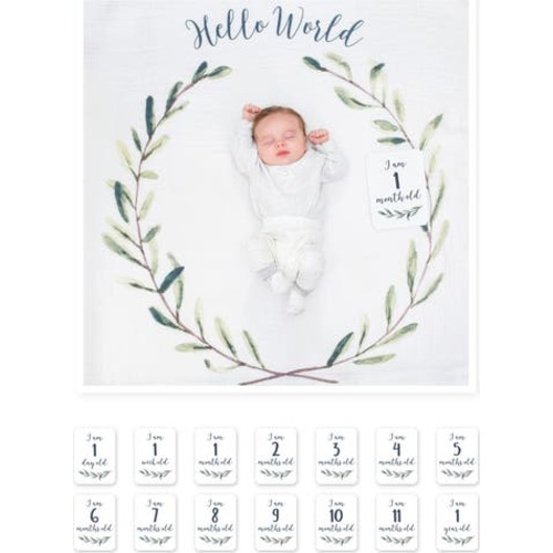 Baby's First Year Hello World Muslin Blanket & Milestone Card Set