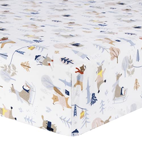 Winter Park Fitted Crib Sheet - 100% Cotton; White, Tan, Gray, Pink, Orange, Blue, Yellow, Brown; Fully Elasticized; 10-Inch Pockets; Fits Standard Crib Mattress 28 in x 52 in;