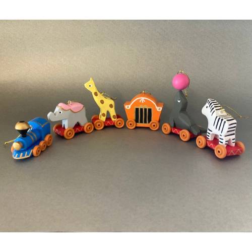 Wooden Circus Train Set of 6 Christmas ornaments