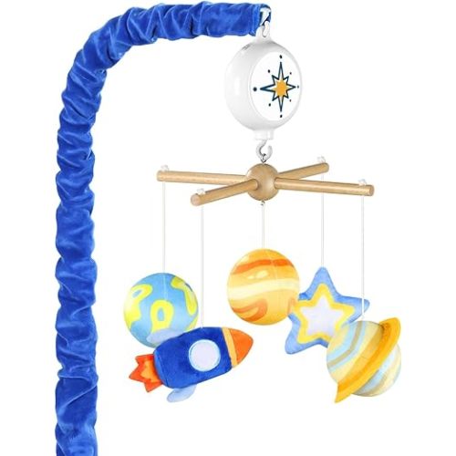 CLYMENE Space Musical Baby Crib Mobile - Planets/Rocket/Star Mobile for Crib with 12 Lullabies for Baby Boys and Girls | Galaxy Nursery Decor