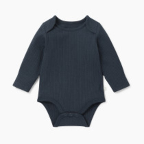 MORI Ribbed Long Sleeve Bodysuit - Navy, 0-3 M