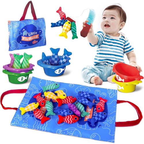 Qcwqmyl Montessori Baby Toys for 1-3 Year Old Child-22 Pcs Cloth Fishing Sensory Toys 6 months+