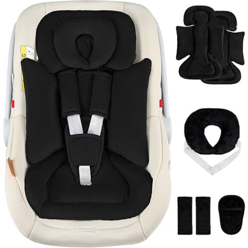 Hooyax Infant Car Seat Insert with Removable Head Support, Dual-Sided Baby Car Seat Cushion for Preemies & Newborns - Universal Head & Body Support for Car Seat, Stroller & Swing(Black)
