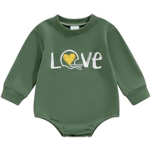 Newborn Baby Boy Girl Football Outfit Game Day Sweatshirt Romper Long Sleeve Pullover Bodysuit Fall Winter Clothes
