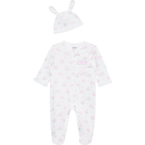 First Easter Bunny Print Cotton Footie & Hat Set, 9M