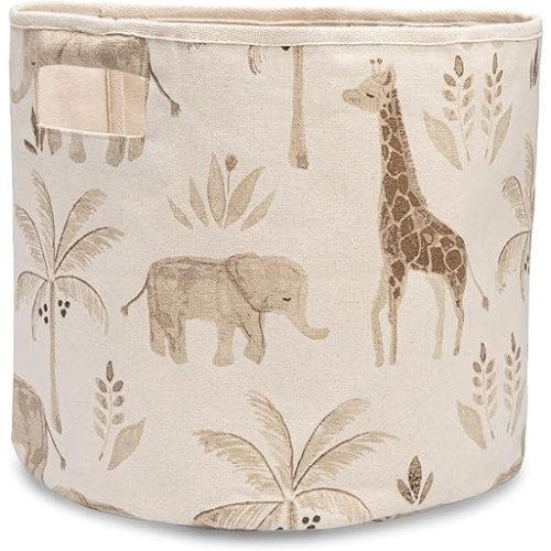 Crane Baby Kendi Safari Print Storage Bin – Stylish and Versatile Organizer for Toys, Clothes, and Nursery Essentials – Collapsible Fabric Storage Basket with Handles – Durable and Easy to Clean