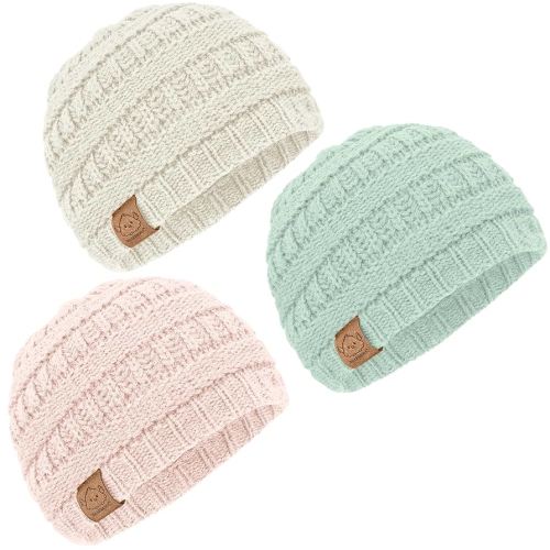 3-Pack Baby Beanies for Boys, Girls - Stretchy Knit Baby Hats, Cute Newborn & Toddler Winter Hat, Soft & Warm Infant Beanie 6-36 Months (Macaron, M)