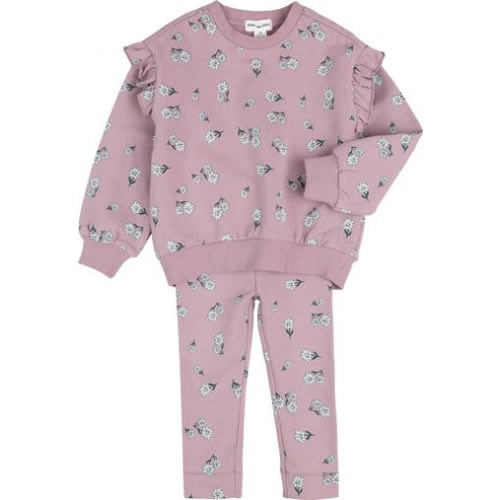 Poinsettia Elderberry Print Fleece Sweatshirt & Leggings Set