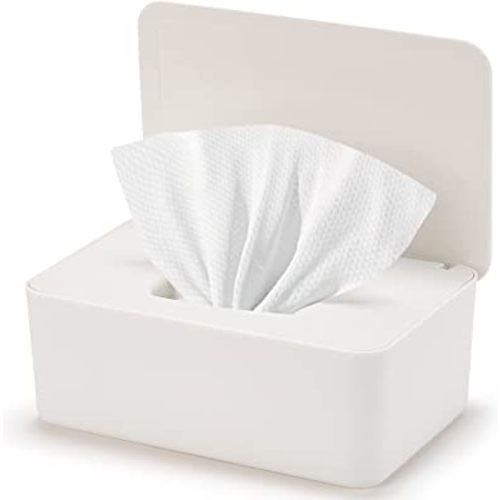 Baby Wipes Dispenser, Wipe Holder for Baby & Adult,Keeps Wet Tissue Fresh, Non-Slip Wipes Case, Flushable Wipe Container with Sealing Design Lid (1-White)