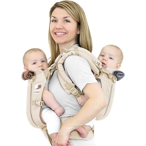 TwinGo Carrier - Neutral - Fully Adjustable Tandem or 2 Single Baby Carrier for Men, Woman XS-XXL - Twins and Babies 10-45 lbs