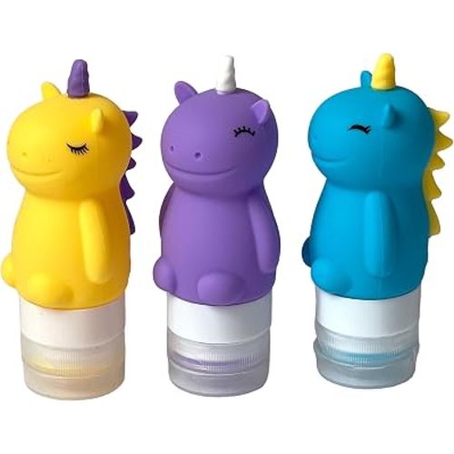 Yumbox Silicone Mini Squeeze Bottles (Set of 3 - Unicorn): Leakproof Condiment Squeeze Bottles, Sauce containers for lunch box, salad dressing bottles with flip cap, easy fill and clean.