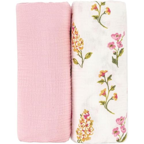 SERAPHY Muslin Swaddle Blankets Baby, 100% Cotton Muslin Baby Blanket for Newborn Boys Girls, Soft Breathable Receiving Blanket Large 47x47 inches, 2 Pack(Pink+Floral)