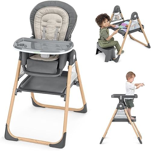 Ingenuity Proper Positioner Create Up Baby High Chair, 9 Modes of Use, Toddler Tower, Table and Chair, Foldable, Adjustable Footrest, 90 Degree Posture Aids Digestion, Ages 0-5 Years - Wesley