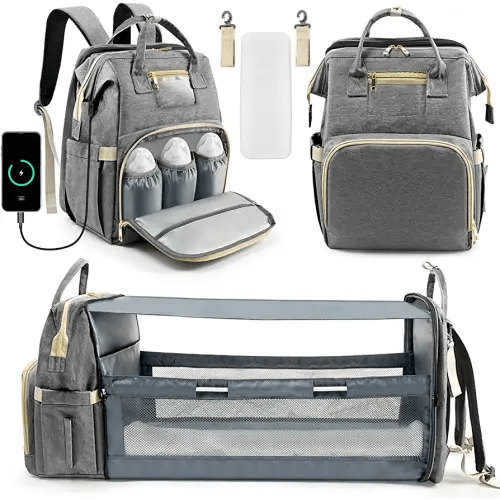 Kompoll Diaper Bag Backpack, Multifunction Waterproof Large Travel Baby Changing Bags Travel Back Pack for Dad/Mom, Baby Stuff Organizer Backpack with Changing Station, Baby Registry Search (Grey)