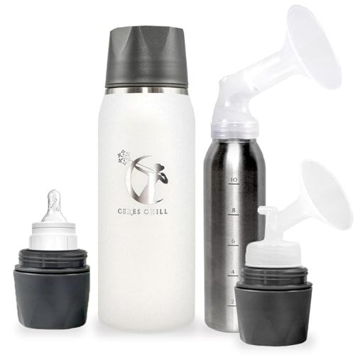 Breastmilk Chiller Reusable Storage Container by CERES CHILL | Cooler - Keeps Milk at Safe temperatures for 20+ Hours | Bottle Connects w/Major Pumps, 12 to 34oz (1 Chiller, Future’s So Bright White) - Future's So Bright White