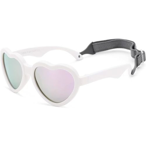 COASION Baby's First Sunglasses with Strap, Unbreakable Polarized Newborn Infant Heart Sunglasses for Ages 0-24 Months
