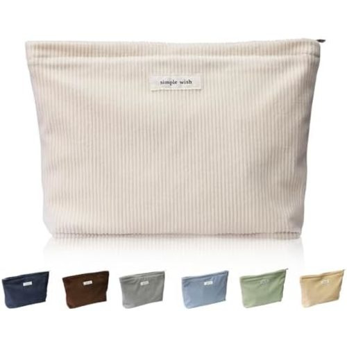 Wudygirl Travel Makeup Bag Large Capacity Cosmetic Bag for Women Corduroy Toiletry Bag Handbags Purses Zipper Pouch(Beige)