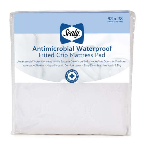 Sealy Baby Antimicrobial Waterproof Toddler and Crib Mattress Pad, White, 52" x 28"