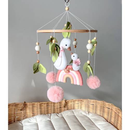 Gooses baby mobile Crib mobile with rainbow Felt mobile Goose nursery