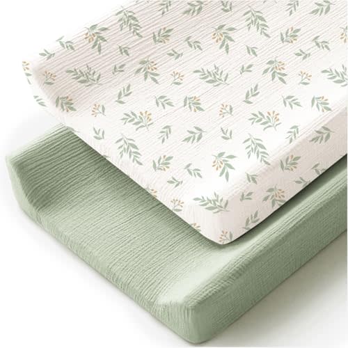 MairMore Changing Pad Cover for Neutral Baby Muslin Soft Cotton Diaper Changing Table Pad Cover Changing Pad Sheets for Girls and Boys - 2 Pack(Green)