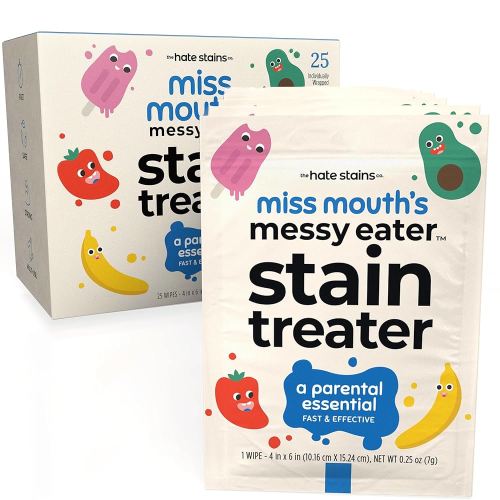 Miss Mouth's Messy Eater Stain Treater Wipes - 25 Pack Stain Remover - Newborn & Baby Essentials - No Dry Cleaning Food, Grease, Coffee Off Laundry, Underwear, Fabric