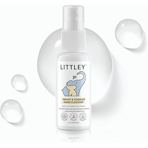 Littley Infant & Toddler Hand Cleanser with Hypochlorous Acid, Gently Cleans Dirt & Germs, Non-Toxic & Alcohol-Free, Safe for Sensitive Skin, 2oz Travel-Size Spray Bottle