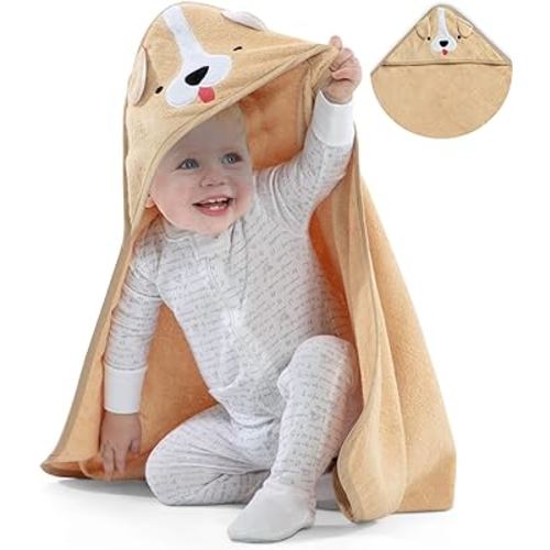Delta Children Baby/Infant Hooded Bath Towel - Super Soft and Absorbent- Newborn Essential - Ideal Baby Registry/Shower Gift for Boys and Girls, Tan Dog