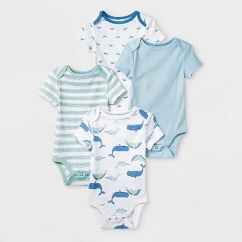 Baby Boys' 4pk Sleepy Tides Shorts Sleeve Bodysuit - Cloud Island™ Museum Blue/White, Size: Newborn
