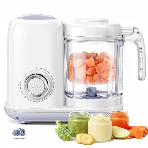Baby Food Maker, 4 in 1 Baby Food Processor and Steamer, Puree Blender, Multifunctional Baby Puree Maker, Dishwasher Safe (White)
