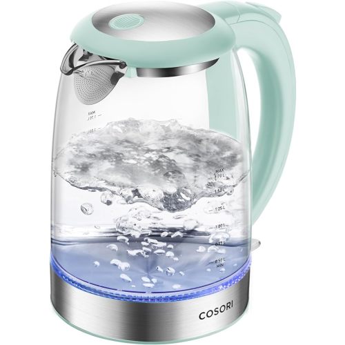 Cosori Electric Kettle, No Plastic Filter & Spout, Tea Kettle & Hot Water Boiler For Coffee & Tea, Water Heater & Teapot, Automatic Shut Off, Borosilicate glass, Green, 1.7L/1500W