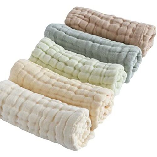 Baby Washcloth Baby Towels and washcloths 5 Pack Muslin Baby Washcloths Super Soft Newborn Bath Face Towels Cotton Reusable Wipes Baby wash Cloth (11.8 X 11.8in) Baby wash Cloth Light Green