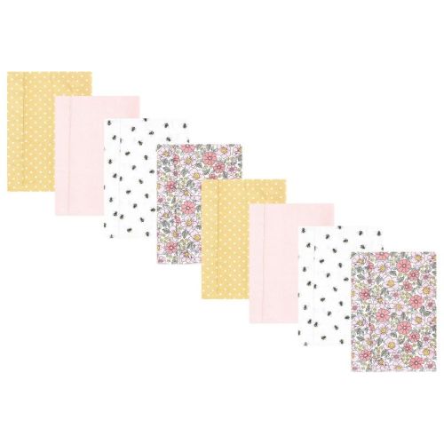 Hudson Baby Boys And Girls Cotton Poly Flannel Burp Cloths 8-pack, Pink Yellow Pretty Floral, One Size