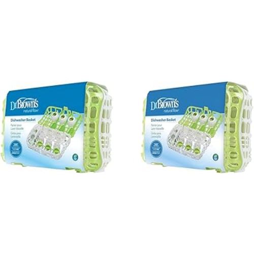 Dr. Brown's Dishwasher Basket for Small Baby Bottle Parts, Pacifiers, and Accessories, Clean, Store and Organize Newborn Essentials, Green, BPA-free (Pack of 2)