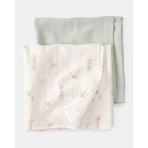 2-Pack Lion Print Muslin Swaddle Blankets - Green | Carter's