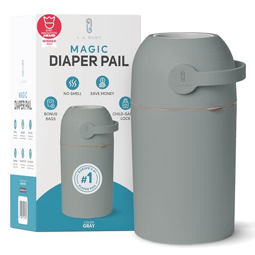 L.A. BABY Magic Diaper Pail - Patented 100% Odor-Free System with Child-Safe Lock - Award-Winning Design - No Refills Required - Works with Regular Trash Bags - Green