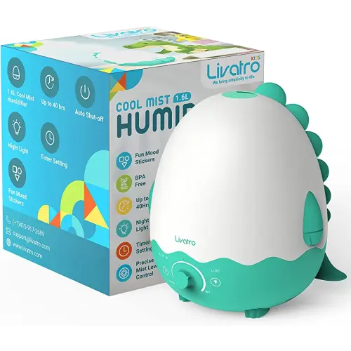 Humidifiers for Baby with Diffuser, Ultrasonic Quiet Air Kids Humidifier for Bedroom Nursery with Night Light, Timer, and Auto-Shut Off, Last up to 40Hours, BPA FREE, Dinosaur with Fun Stickers