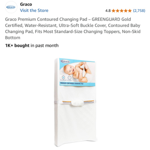 Graco Premium Contoured Changing Pad – GREENGUARD Gold Certified, Water-Resistant, Ultra-Soft Buckle Cover, Contoured Baby Changing Pad, Fits Most Standard-Size Changing Toppers, Non-Skid Bottom