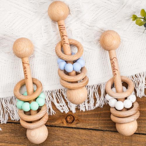 Personalized Baby Rattle for Babies,Engraved Wooden Rattle Ring for Newborn Gift,Baby Shower Gift,Gift for Nephew Niece