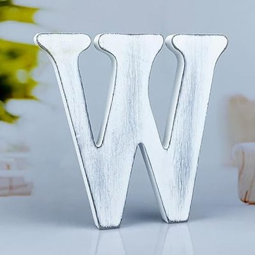 6 Inch Rustic White Wood Letters Unfinished Wood Letters for Wall Decorative White Retro Standing Letters Sign Board Decoration for Craft Home Party Projects (W)