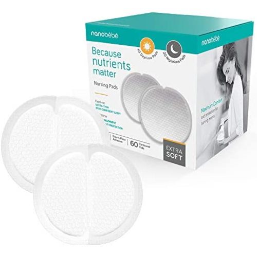 Nanobébé Disposable Nursing Pads – 40 Days and 20 Nights Ultra Thin & Extra Absorbent Vented Leak Proof Nursing Essentials, Individually Wrapped (60 Count)