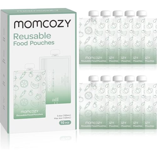 Momcozy Reusable Baby Food Pouches for Toddlers,BPA Free Plastic,Food Safe,Freezer Safe,Refillable for Applesauce Yogurt & Puree Squeeze Pouch,10 packs,5oz