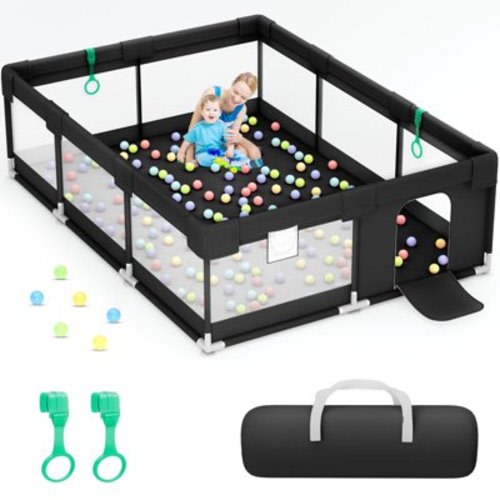 babyeap Baby Playpen,71*50 Inch Extra Large Baby Playards for Babies and Toddlers,Fence Baby Play Yards for Indoor & Outdoor with Breathable Mesh,Black