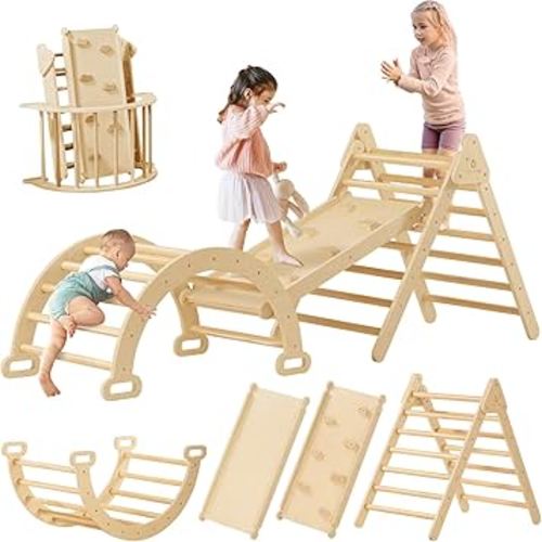 Amazon.com: Tiny Land 7 in 1 Pikler Triangle Set, Foldable Toddler Climbing Toys, Montessori Climbing Set for 2+, Jungle Gym for Kids, Indoor Playground for Kids, Baby Climbing Gym : Toys & Games
