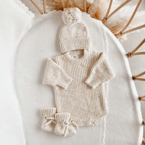 Honey Chunky Knit Romper & Beanie Bundle