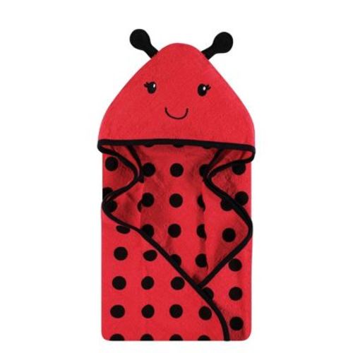 Hudson Baby Unisex Baby Cotton Animal Face Hooded Towel, Red Ladybug, One Size