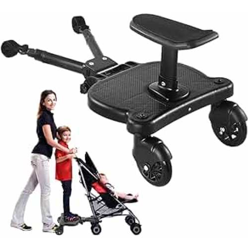 2024 New-Universal Stroller Board with Detachable Seat, 2in1 Sit and Stand Stroller Glider Board for Most Strollers, Holds Children Up to 55 LBs Stroller Standing Board (Black)