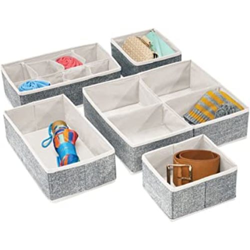 mDesign Soft Fabric Dresser Drawer/Closet Divided Storage Organizer Bins for Bedroom - Holds Lingerie, Bras, Socks, Leggings, Clothes, Purses, Scarves, Lido Collection - Set of 5 - Black/Cream