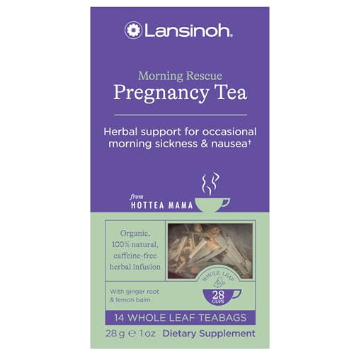Lansinoh + HotTea Mama Morning Rescue, Pregnancy Morning Sickness Relief Tea, Lemon & Ginger, Caffeine-Free, Sugar-Free, Essentials for Pregnant Women, Includes 14 Tea Sachets
