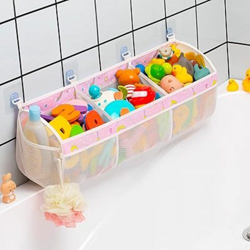 Original Baby Bath Toy Storage, for Sorting Bath tub Toys, Space Saving Bath Toy Organizer for Bathtub, Suitable for Storing Large Numbers of Bath Toys for Girls Ages 4-8.（Pink）